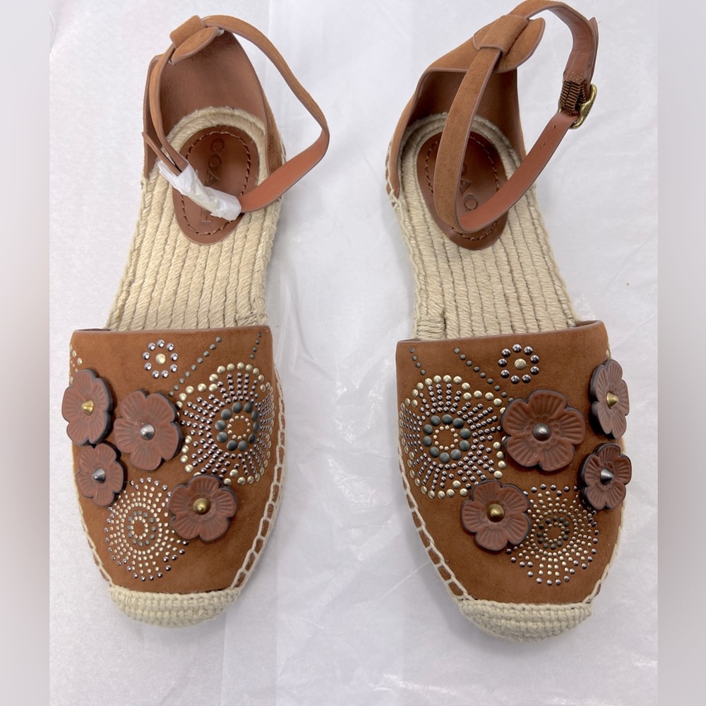 Coach leather espadrilles. Size 5.5, color brown.